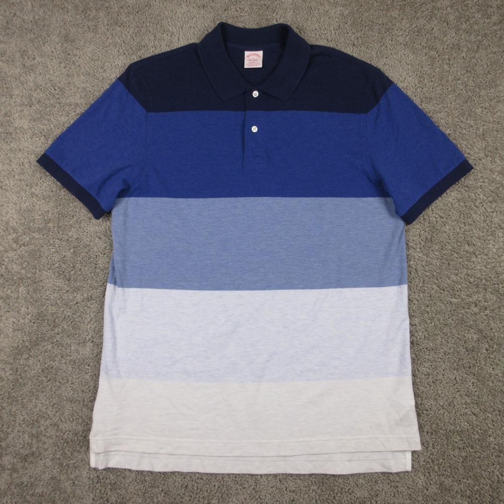 Brooks Brothers Polo Shirt Mens Large Blue Stripe Original Fit Pique Performance